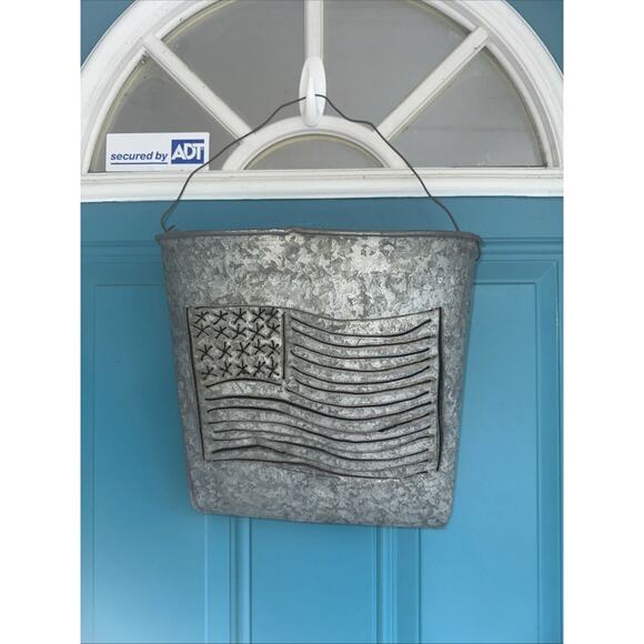 Galvanized metal American flag carved Rustic door hanger Pocket large handmade - Picture 1 of 10